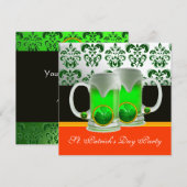 EMERAL GREEN WHITE DAMASK, SHAMROCK, Black Oranje Kaart (Voorkant / Achterkant)