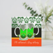 EMERAL GREEN WHITE DAMASK, SHAMROCK, Black Oranje Kaart (Staand voorkant)