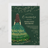 Emeral Groen en Goud Prinses Quinceañera Kaart (Voorkant)