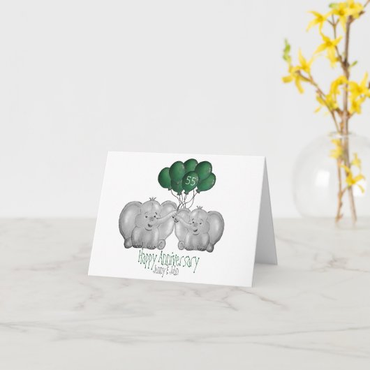 Emerald 55th oliephant bruiloft kaart (Gele Bloem)