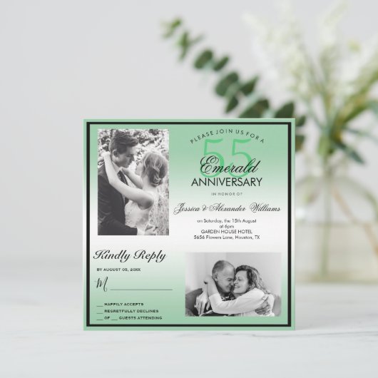 Emerald 55th Wedding Jubileum Dubbele Foto Kaart (Staand voorkant)