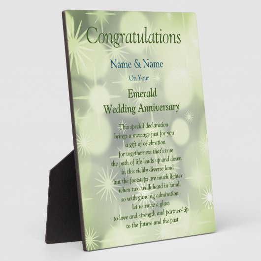 Emerald 55th Wedding Jubileum Plaque Fotoplaat (Zijkant)