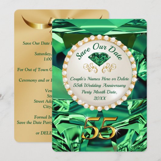 Emerald, 55th Wedding Jubileum Save the Date Kaart (Voorkant / Achterkant)