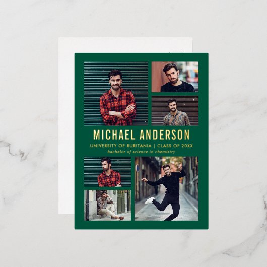 Emerald | 6 FotoalkbordAfstuderen Folie Uitnodiging Briefkaart (Voorkant / Achterkant)