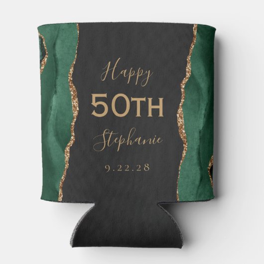 Emerald Agate Gold Dark 50ste verjaardagsfeestje Blikjeskoeler (Achterkant)