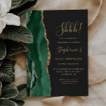 Emerald Agate Gold Surprise 50ste verjaardagsfeest Kaart<br><div class="desc">Deze elegante 50e verjaardagsfeestuitnodiging is voorzien van een smaragdgroene waterverf agaatrand getrimd met faux gold glitter. De aanpasbare tekst combineert goudkleurig handschrift,  koperplaat en cursieve lettertypen op een leisteen zwarte achtergrond. Bewerk de naam,  leeftijd en andere details. De achterkant heeft een bijpassend smaragdgroen en gouden agaat ontwerp.</div>