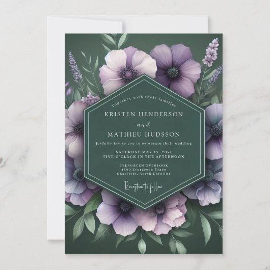 Emerald Amethyst Bloeiende Bruiloft Kaart (Voorkant)