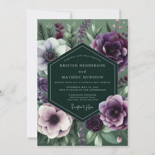 Emerald Amethyst Nocturne Bruiloft Kaart (Voorkant)