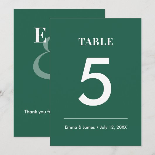 Emerald Ampersand Bruiloft | Modern Tafelnummer (Voorkant / Achterkant)