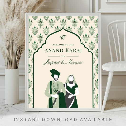 Emerald Anand Karaj Sikh Bruiloft Welkomstbord Poster