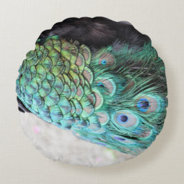 Emerald and Beige Elegant Round Peacock Feathers Rond Kussen