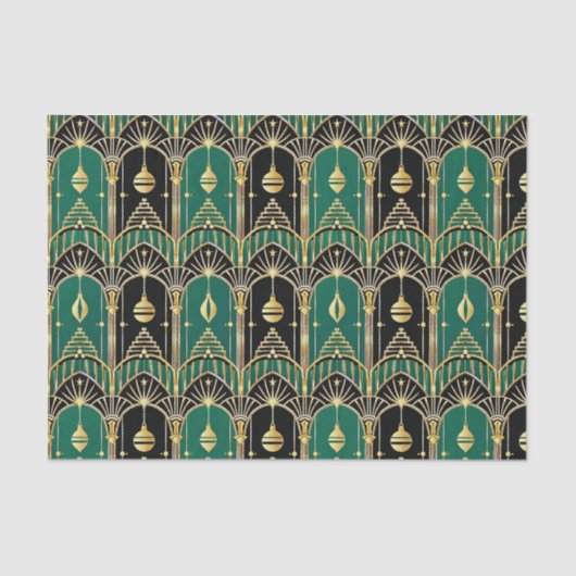 Emerald and Black Art Deco Holiday Pattern Tissuepapier (Voorkant)