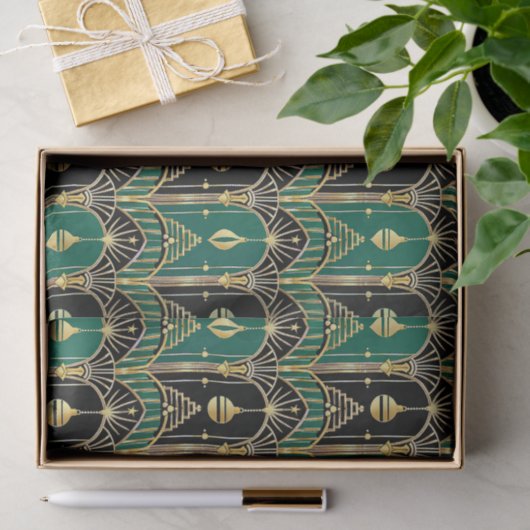 Emerald and Black Art Deco Holiday Pattern Tissuepapier (Geschenk)