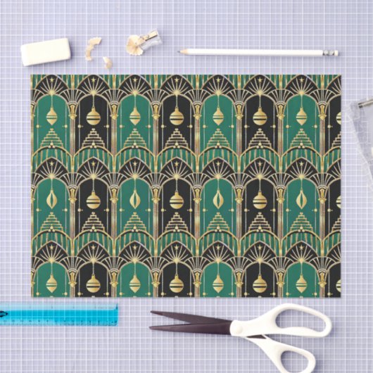 Emerald and Black Art Deco Holiday Pattern Tissuepapier (Craft)