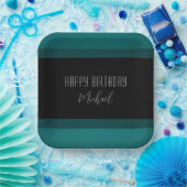 Emerald and Black "Happy Birthday" Papieren Bord (Feest)