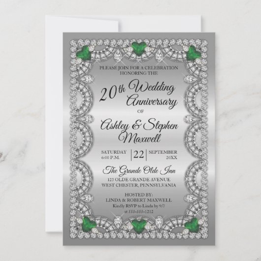Emerald and Diamond 20th Wedding Anniversary Party Kaart (Voorkant)