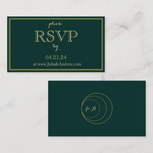 Emerald and Gold Art Deco RSVP-behuizingskaart Informatiekaartje (Voorkant / Achterkant)