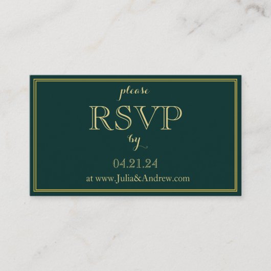 Emerald and Gold Art Deco RSVP-behuizingskaart Informatiekaartje (Voorkant)