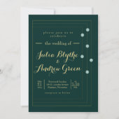 Emerald and Gold Art Deco Wedding Invitation Kaart (Voorkant)