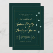 Emerald and Gold Art Deco Wedding Invitation Kaart (Voorkant / Achterkant)