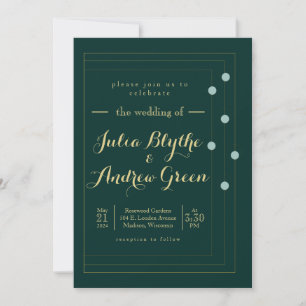 Emerald and Gold Art Deco Wedding Invitation Kaart