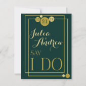 Emerald and Gold Art Deco Wedding Save the Date (Voorkant)