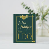 Emerald and Gold Art Deco Wedding Save the Date (Staand voorkant)