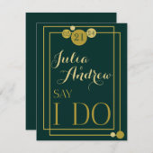Emerald and Gold Art Deco Wedding Save the Date (Voorkant / Achterkant)