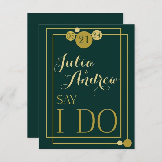 Emerald and Gold Art Deco Wedding Save the Date (Voorkant / Achterkant)