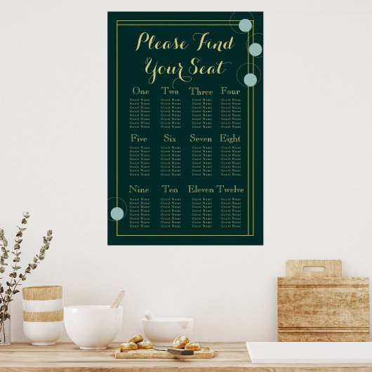Emerald and Gold Art Deco Wedding Seating Chart Poster (Keuken)
