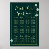 Emerald and Gold Art Deco Wedding Seating Chart Poster (Voorkant)