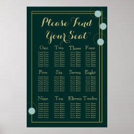 Emerald and Gold Art Deco Wedding Seating Chart Poster