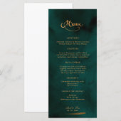 Emerald and Gold Calligraphy Elegant Wedding Menu (Voorkant / Achterkant)