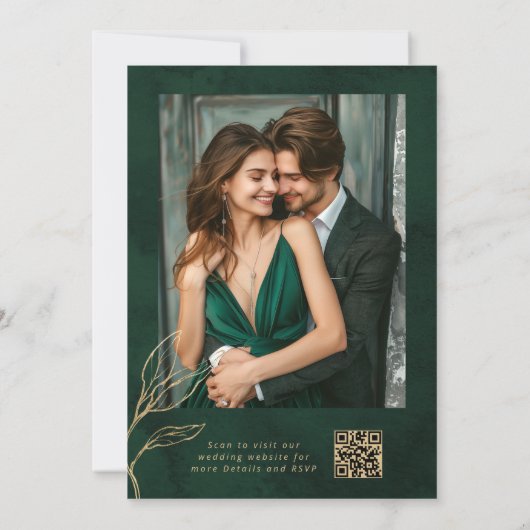 Emerald and Gold Elegant Botanical Photo Wedding Kaart (Achterkant)