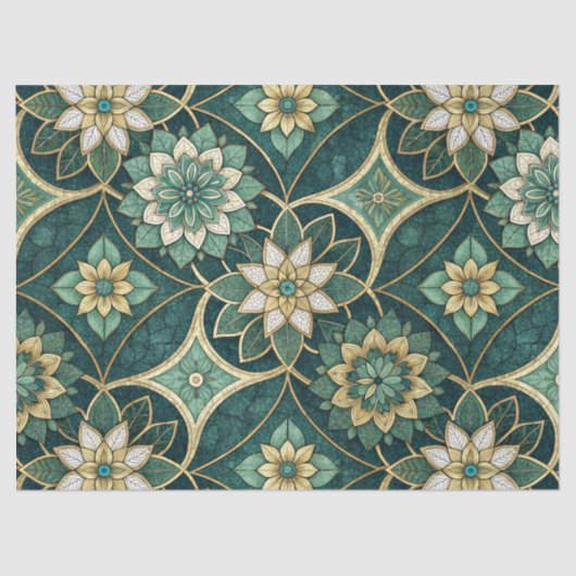 Emerald and Gold Floral Mandala - Ornamental Tissuepapier (Voorkant)