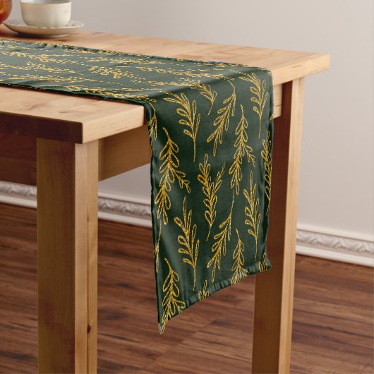 Emerald and Gold Floral Sprig Short Table Runner Korte Tafelloper (Voorbeeld)