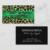 Emerald and Gold Foil Leopard Brush Stroke Visitekaartje (Voorkant / Achterkant)