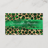 Emerald and Gold Foil Leopard Brush Stroke Visitekaartje (Voorkant)