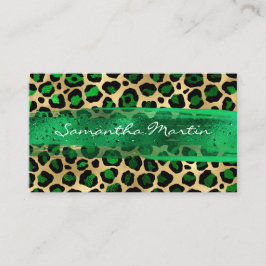 Emerald and Gold Foil Leopard Brush Stroke Visitekaartje