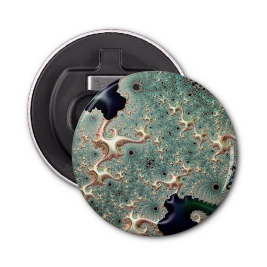 Emerald and Gold Mandelbrot Button Flesopener (Voorkant)