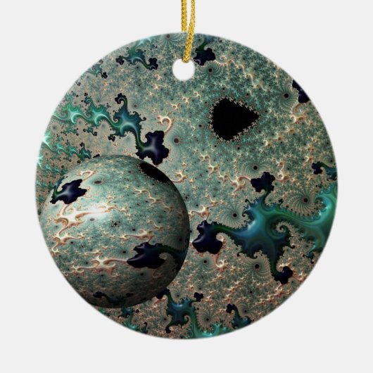 Emerald and Gold Mandelbrot met Sphere Ornament (Voorkant)