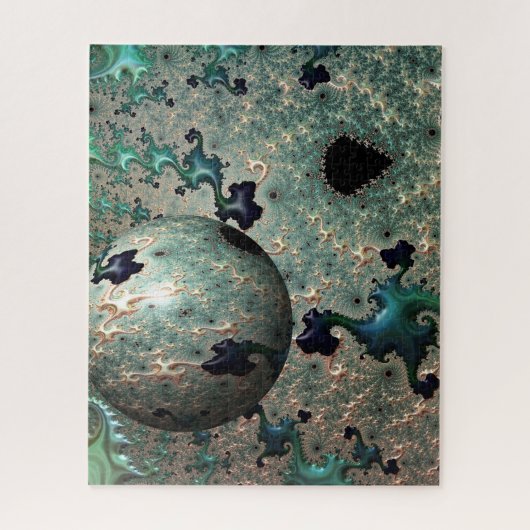 Emerald and Gold Mandelbrot met Sphere Puzzle Legpuzzel (Verticaal)