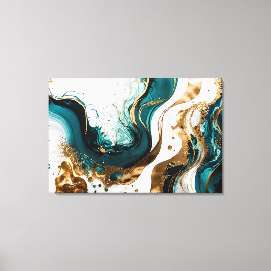 Emerald and Gold Marble Abstracte Fluid Art Canvas Afdruk (Voorkant)