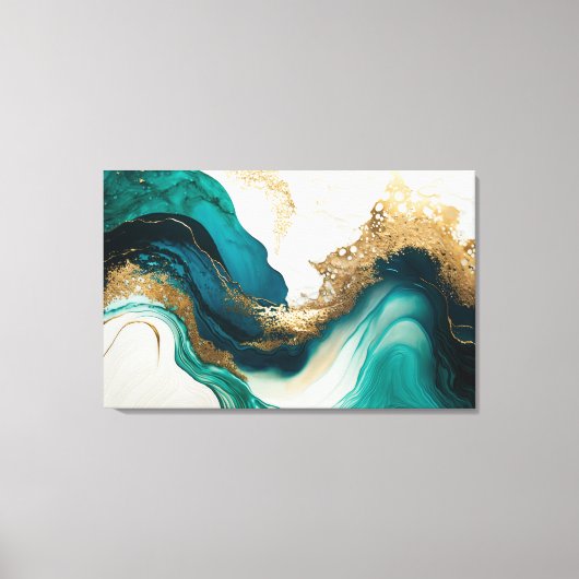 Emerald and Gold Marble Abstracte Fluid Art Canvas Afdruk (Voorkant)