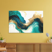 Emerald and Gold Marble Abstracte Fluid Art Canvas Afdruk (Insitu (Woonkamer))