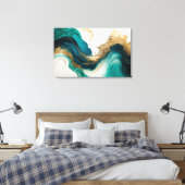 Emerald and Gold Marble Abstracte Fluid Art Canvas Afdruk (Insitu (Slaapkamer))