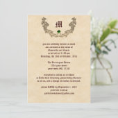 Emerald and Gold Monogram Gothic Invitation Kaart (Staand voorkant)