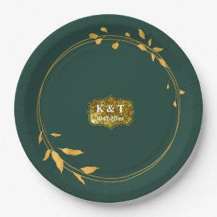 Emerald and Gold Simple Wreath Papieren Bordje