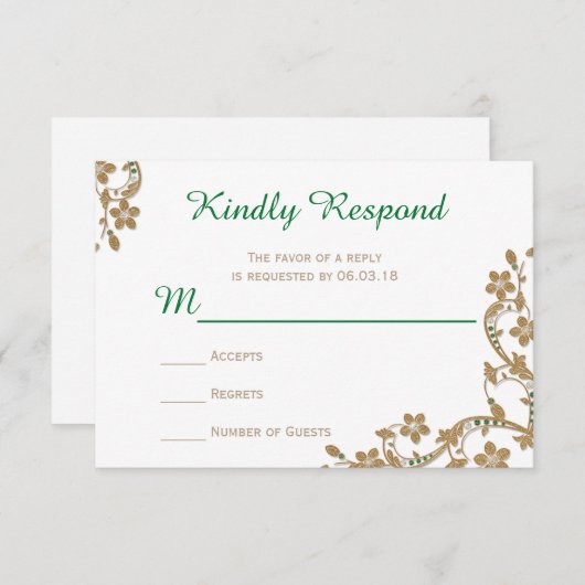 Emerald and Gold Wedding RSVP (Voorkant / Achterkant)