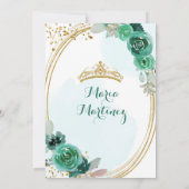 Emerald and Hunter Green Rozen Quinceanera Kaart (Achterkant)